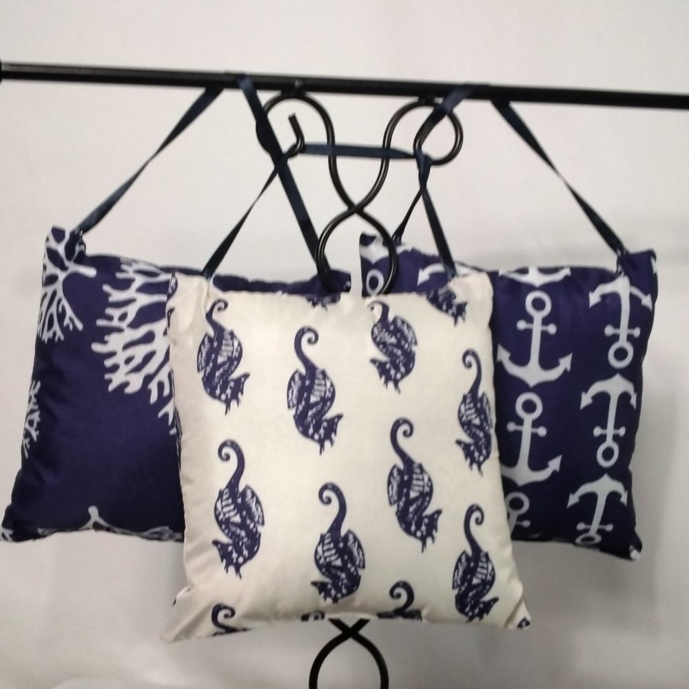 Nautical Beach Marine Oceanic Coal Theme Anchor, Seahorse Pillow Set of 3 Bundle